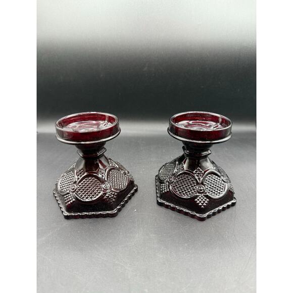 Vintage Avon Cape Cod Ruby Red Candle Holders–Pressed Glass - Set of 2 - Picture 8 of 8